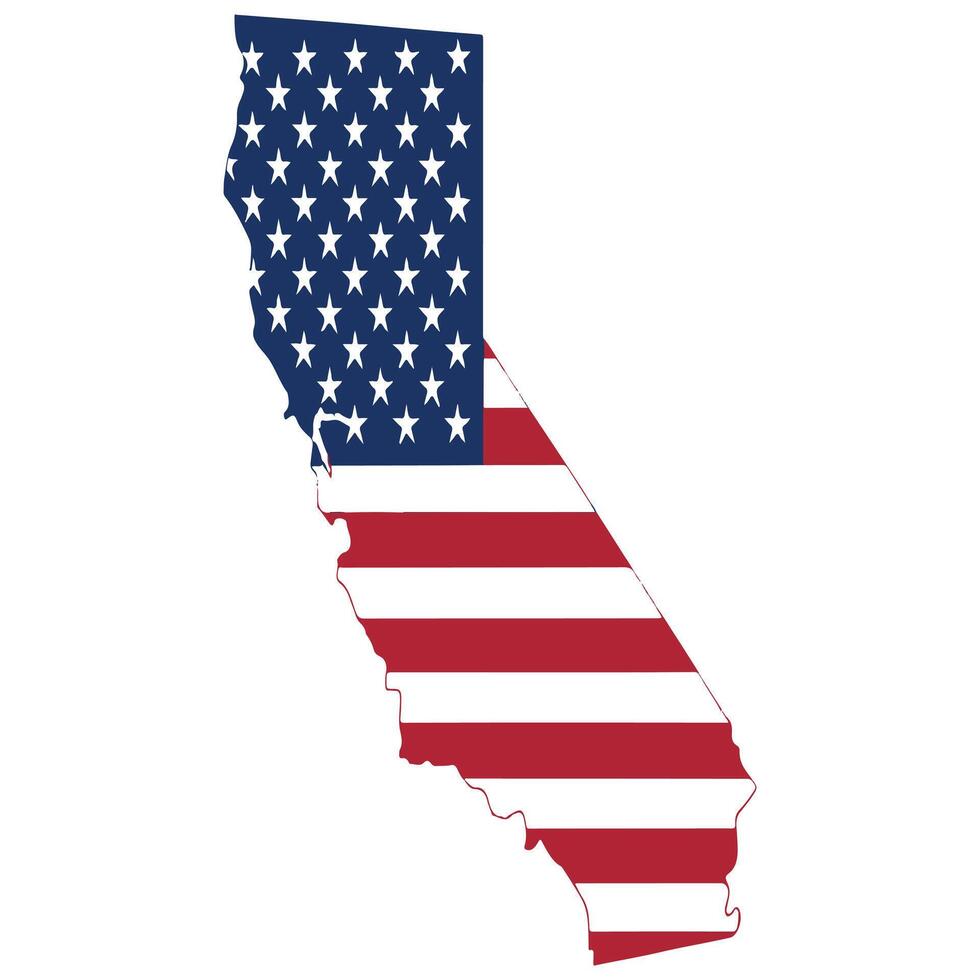 Map of California State with inside US flag vector