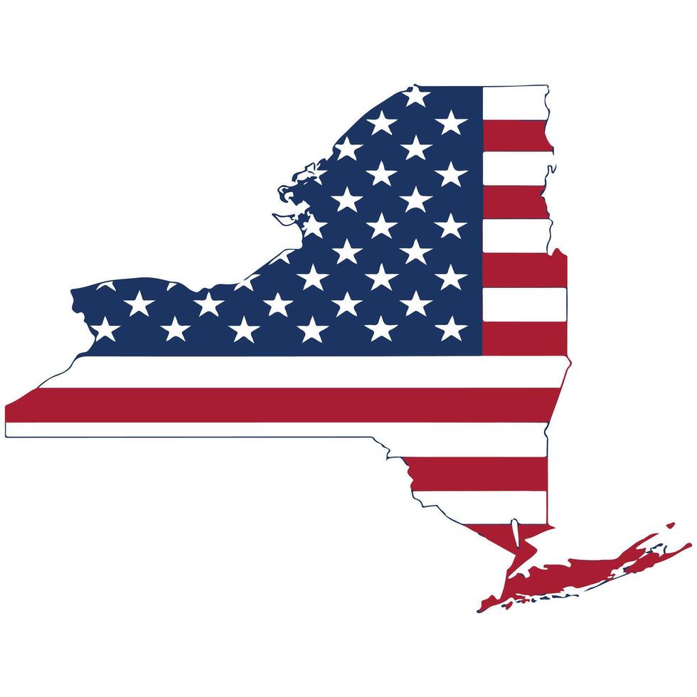 Map of New York State with inside US flag vector