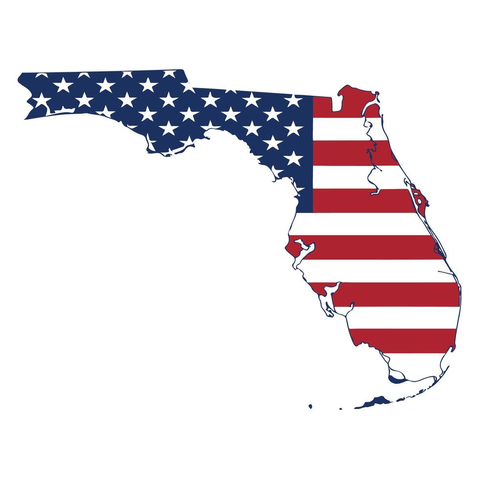 Map of Florida State with inside US flag vector