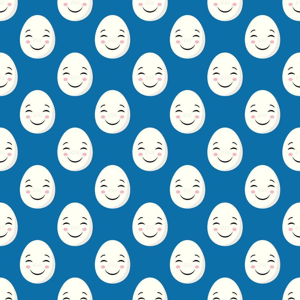 Seamless pattern with boiled egg smiling vector