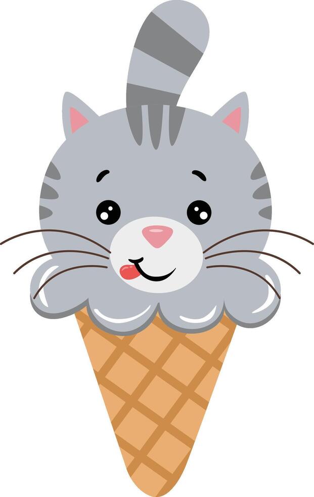 Funny cat ice cream cone vector