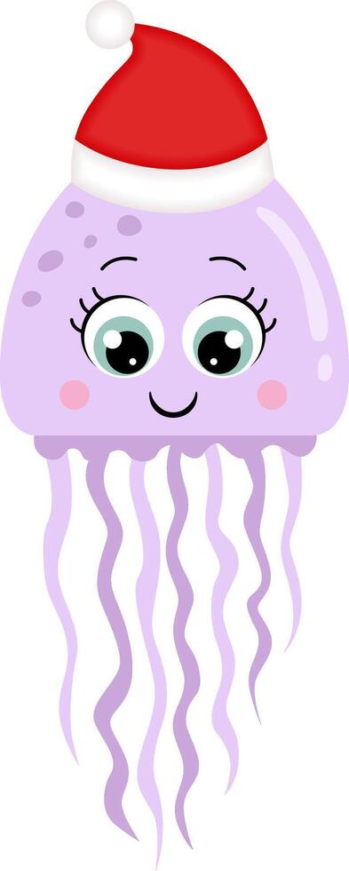 Cute squid with Christmas red hat vector