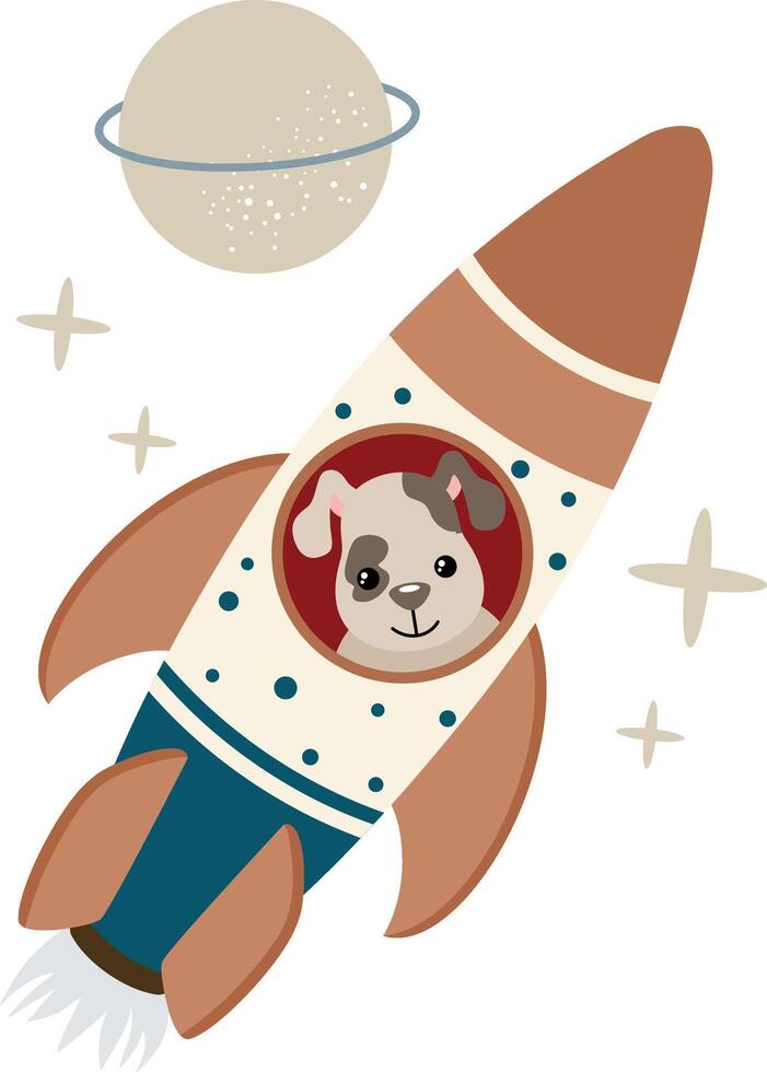 Puppy explorer in a rocket sailing through space vector