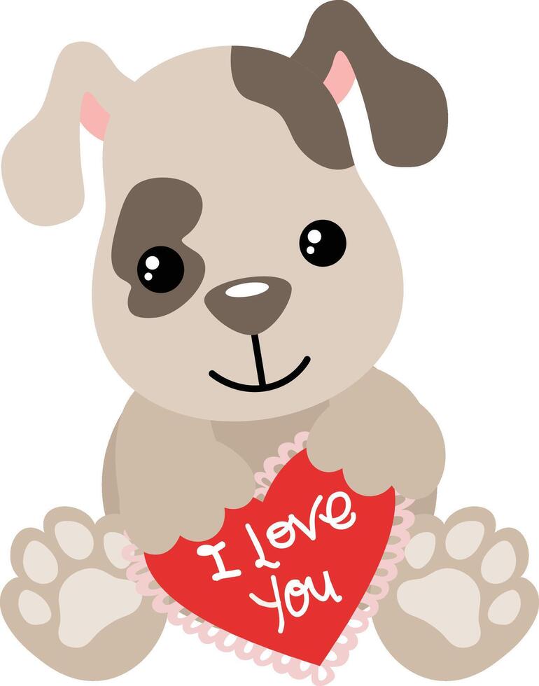 Cute dog holding a love red heart vector