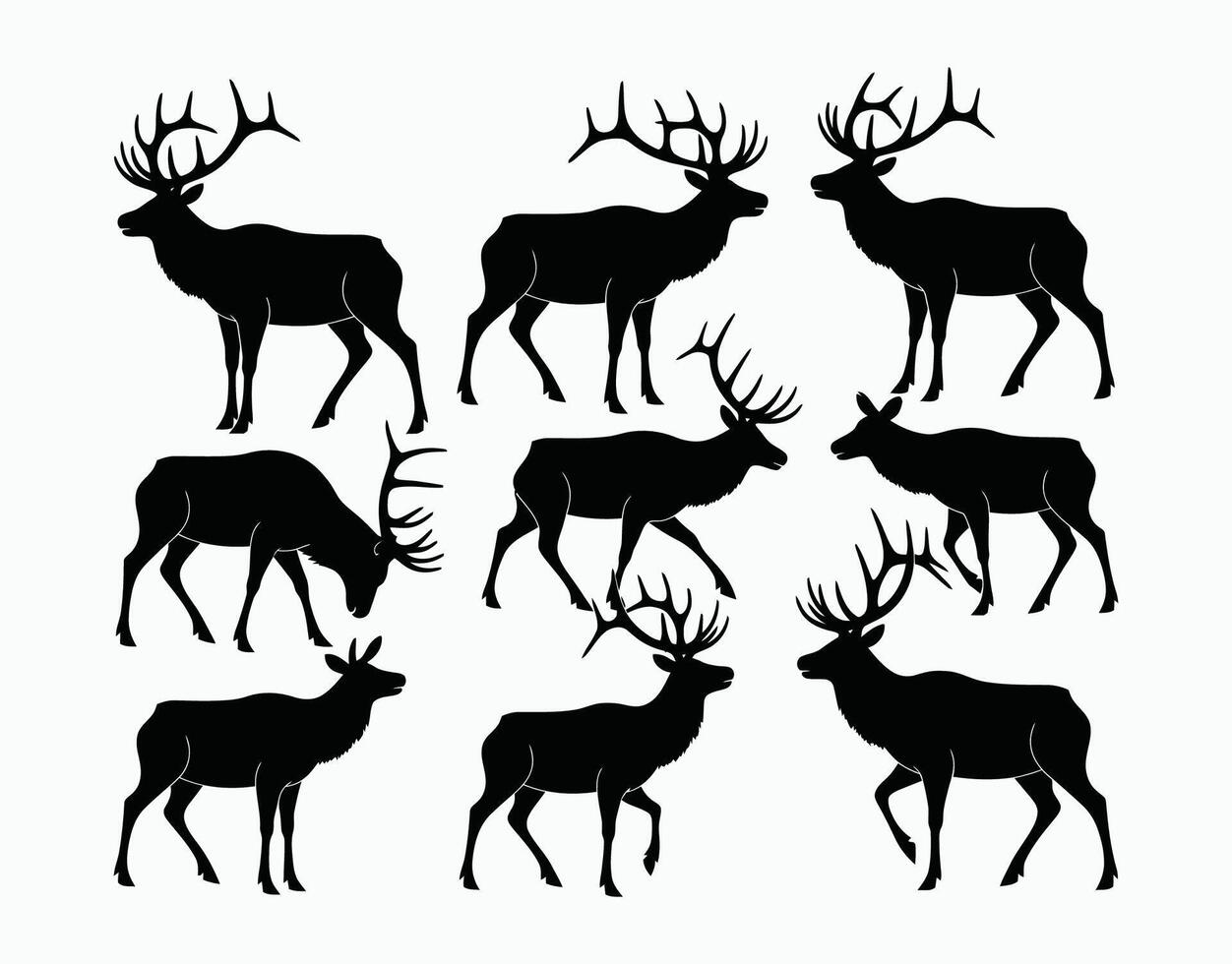 Elk Silhouette Isolated Template Set vector