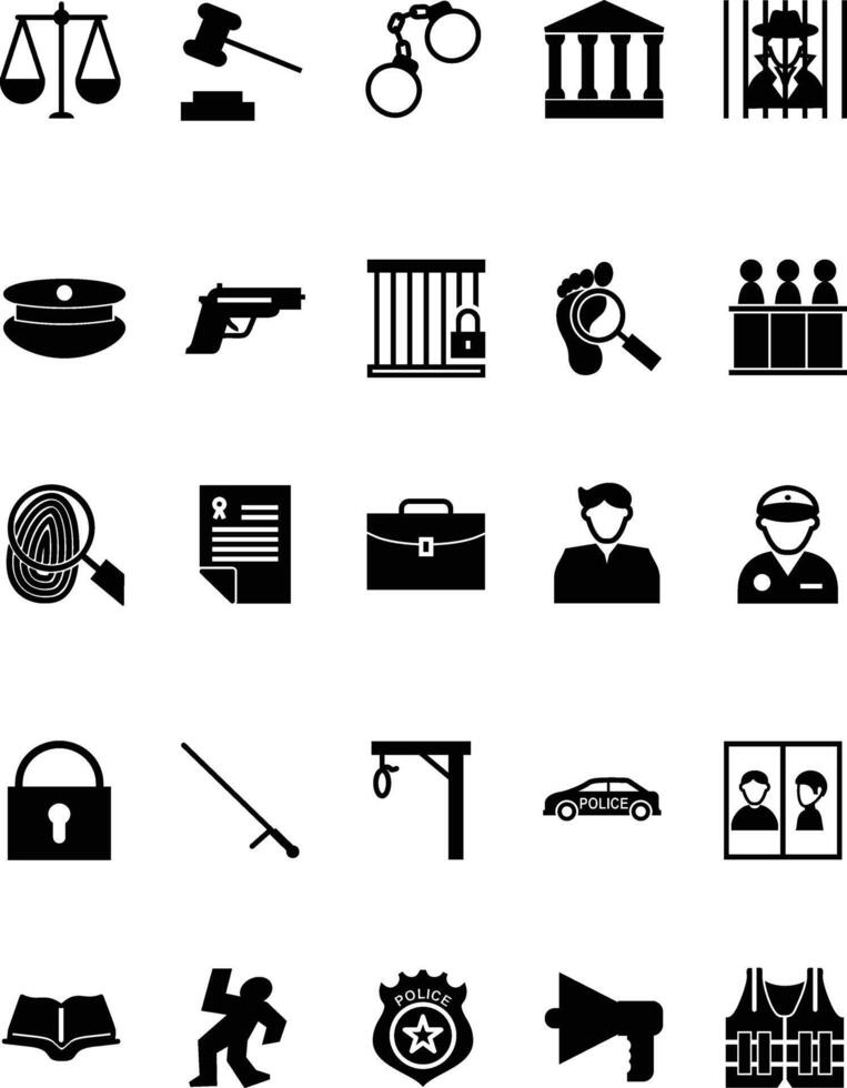 crime and justice icons set vector