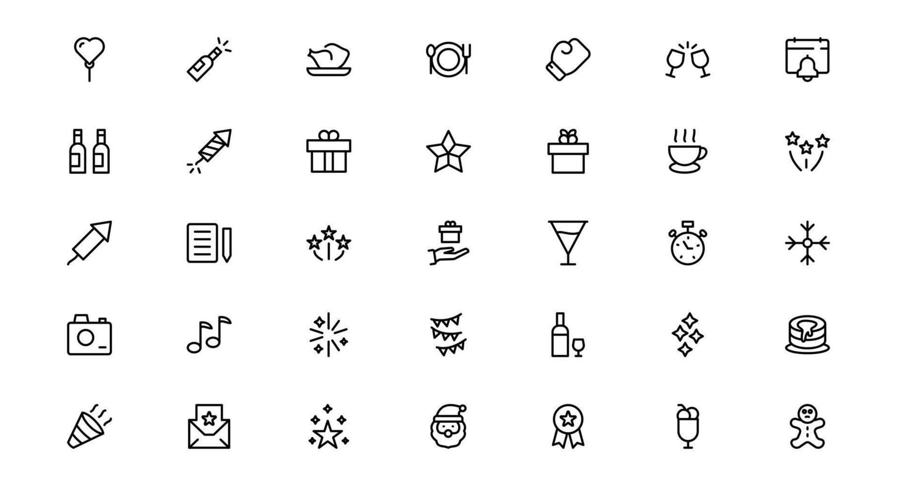 New Year with Stylish Icons for Festive Occasions. This Icon Set Includes Cheers, Fireworks, and Vibrant Symbols for Every Celebration. vector