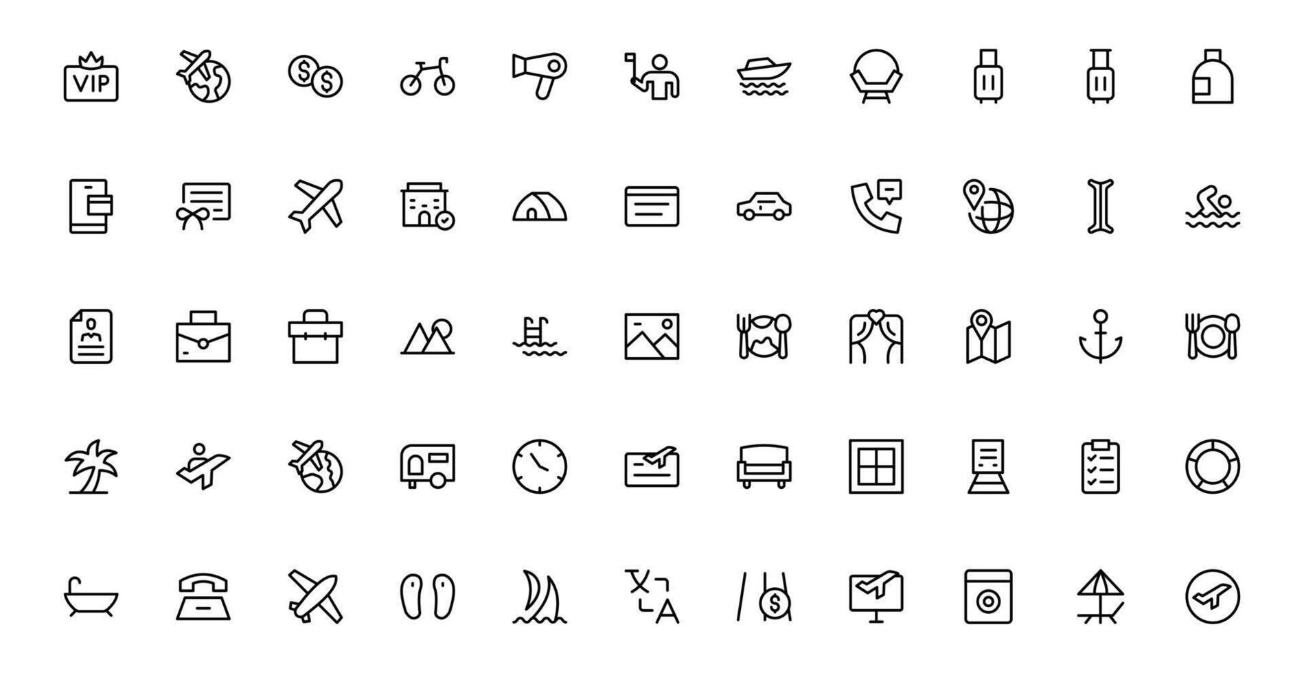 Streamline Travel Booking with Icon collections Designs for Reservations, Flights, and Travel Plans. Perfect for Websites, Apps, and User Interfaces in the Travel Industry. vector