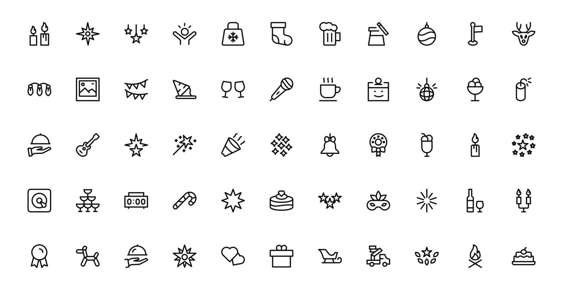 Celebrate the New Year with Stylish Icons for Festive Occasions. This Icon Set Includes Cheers, Fireworks, and Vibrant Symbols set bundle vector