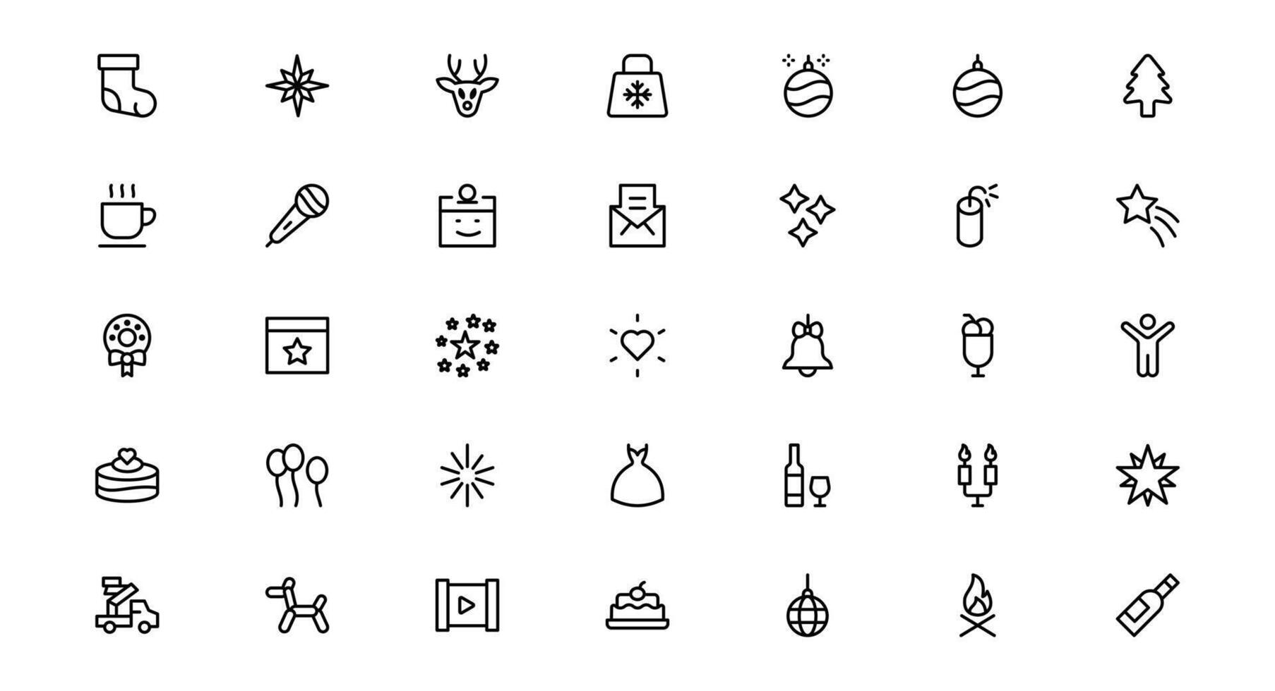New Year with Stylish Icons collection for Festive Occasions. This Icons Set Includes Cheers, Fireworks, and Vibrant Symbols for Every Celebration. vector