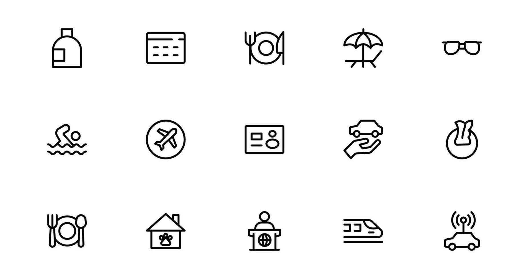 Streamline Travel Booking with Icon bundle set Designs for Reservations, Flights, and Travel Plans. Perfect for Websites, Apps, and User Interfaces in the Travel Industry. vector