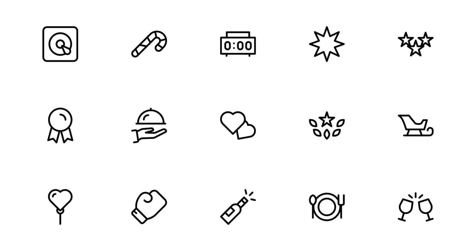 New Year with Stylish Icon set for Festive Occasions. This Icon Set Includes Cheers, Fireworks, and Vibrant Symbols for Every Celebration. vector