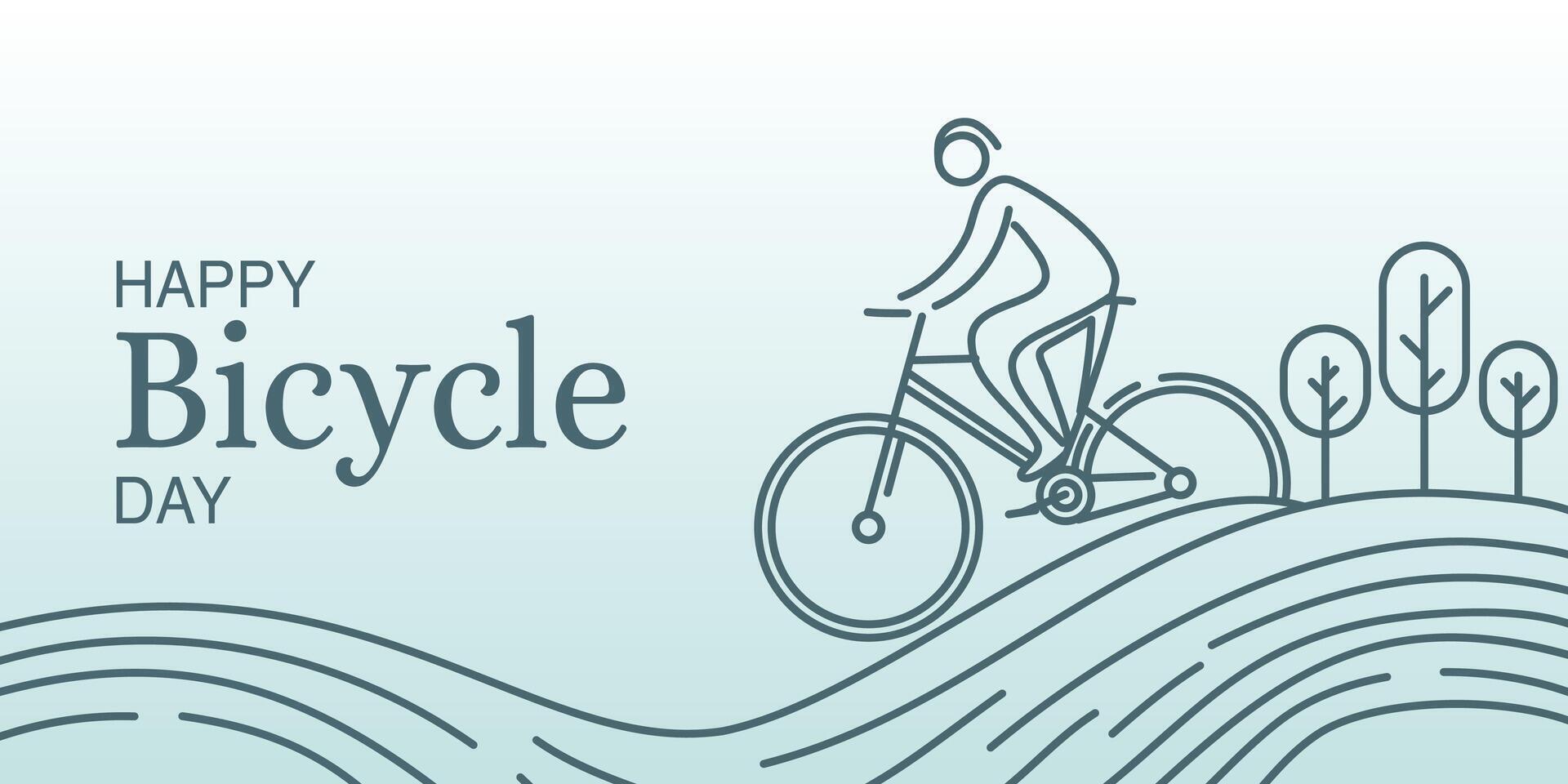 Happy Bicycle Day Banner with Line Art Cyclist Abstract Landscape vector