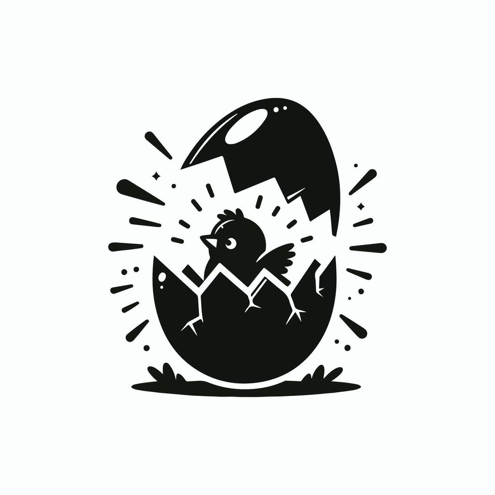 Hatching Chick from Cracked Egg Silhouette vector