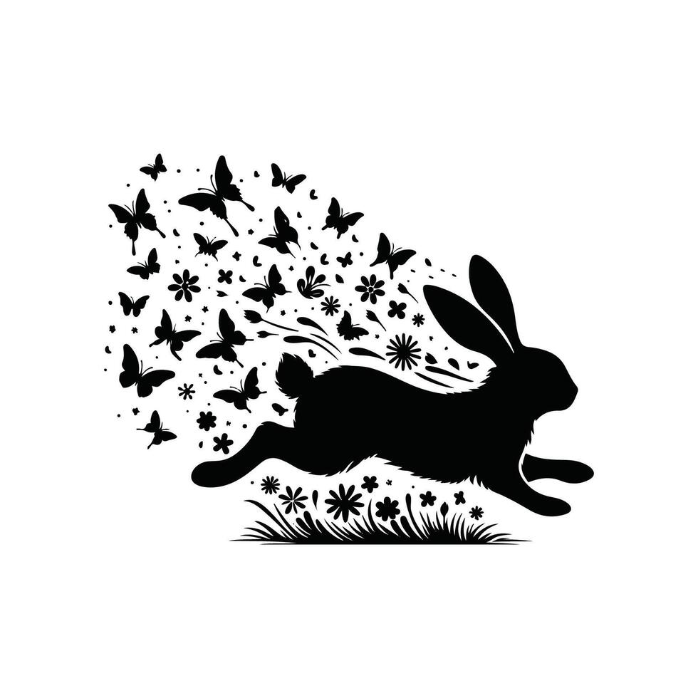 Running Bunny with Butterflies vector