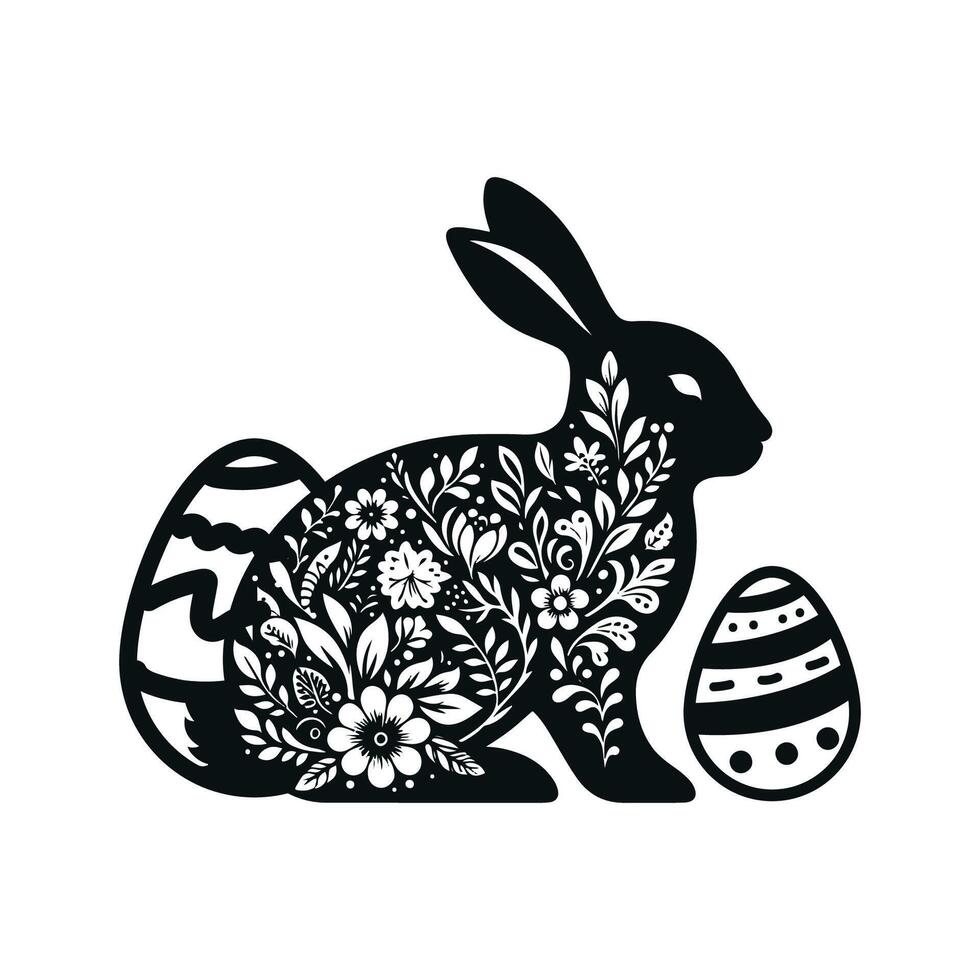 Floral Patterned Easter Bunny with Eggs vector