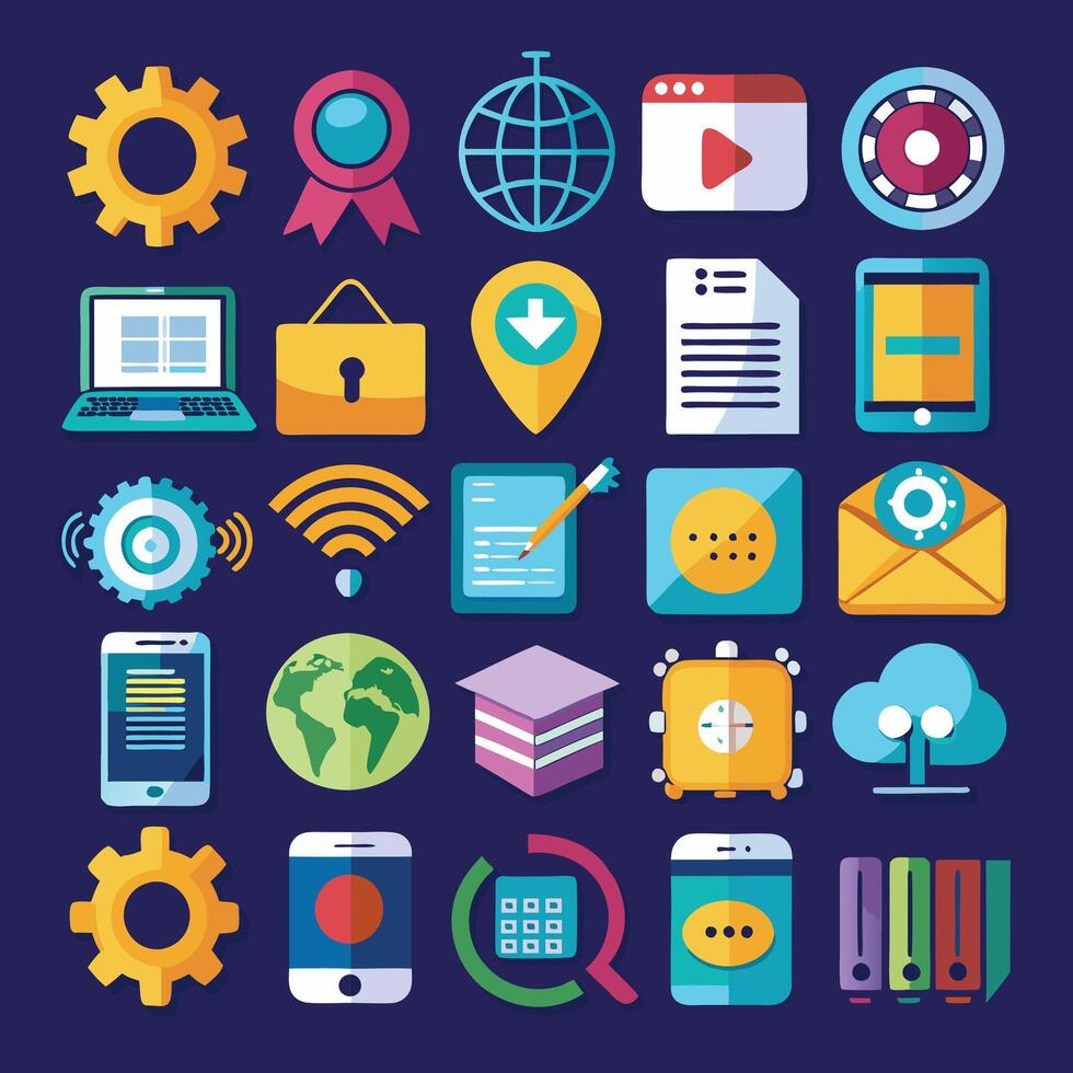 flat icons set of business and technology icons vector
