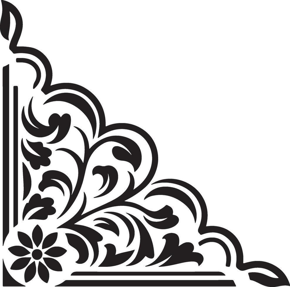 Ornate Floral Frame Black Vintage Corner vector