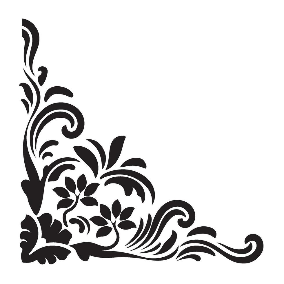 Ornate Black Botanical Corner Ornament Vintage Inspired vector