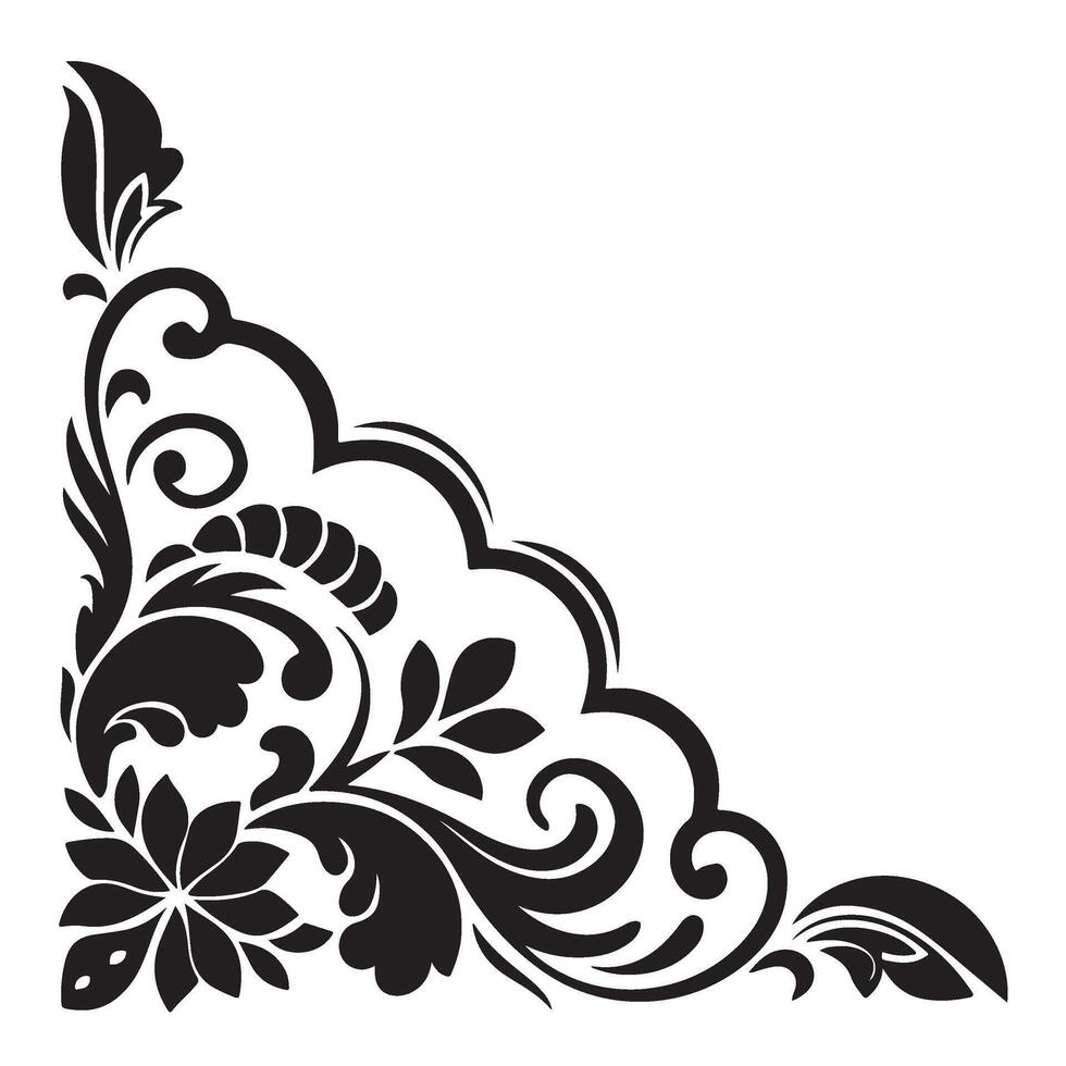 Ornate Floral Scrollwork in Black Corner Ornament Design vector