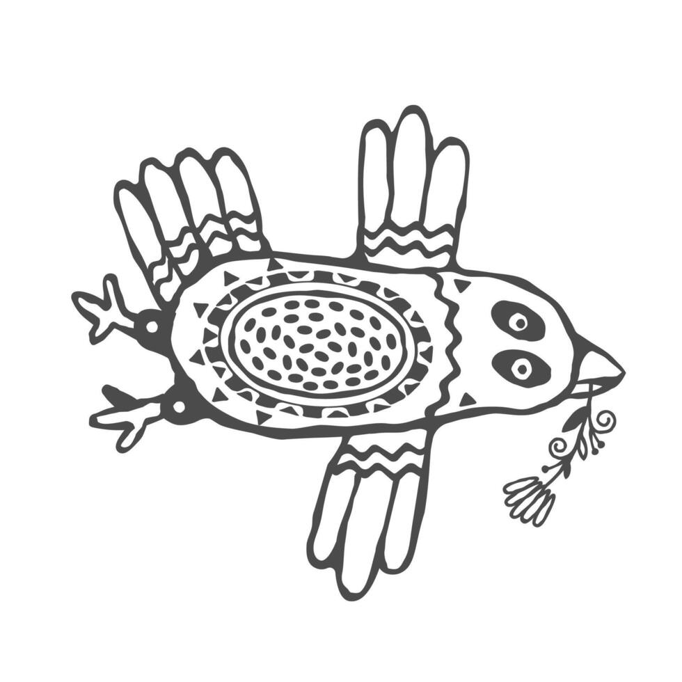 Boho folk hand drawn bird with flower vector