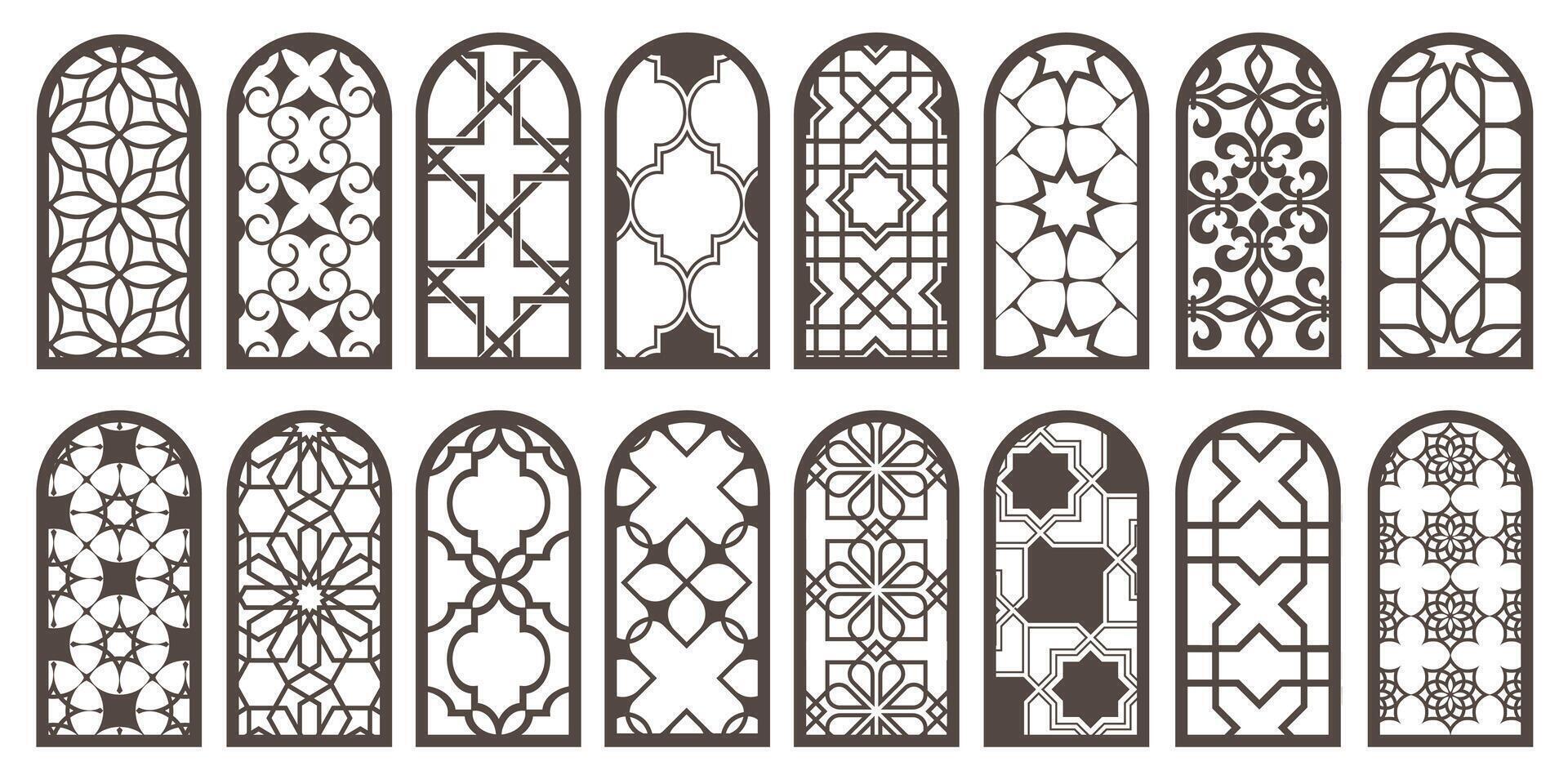 Arabic arc windows, shapes with islamic patterns vector