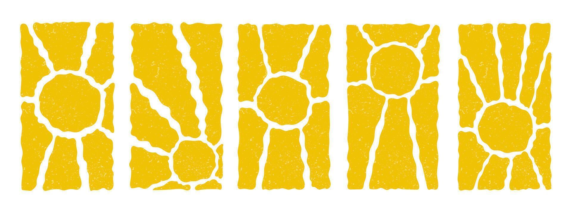 Groovy retro abstract sun backgrounds. Organic doodle shapes in trendy naive hippie 60s 70s style. vector