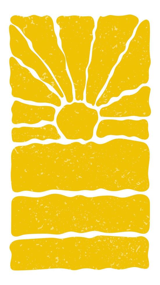 Groovy sun background. Curvy yellow rays. Boho Colorful Groovy Sun Psychedelic Vintage Background. vector