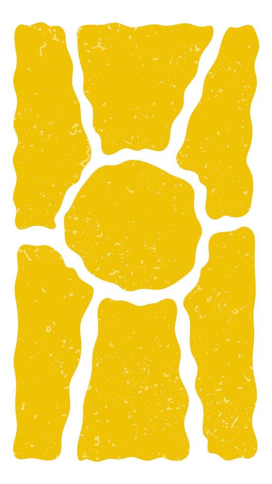 Groovy sun background. Curvy yellow rays. Sunburst, sunrise or sunset poster. Summer theme wallpaper. Trendy psychedelic print. Happy, good, positive vibes design. flat illustration. vector