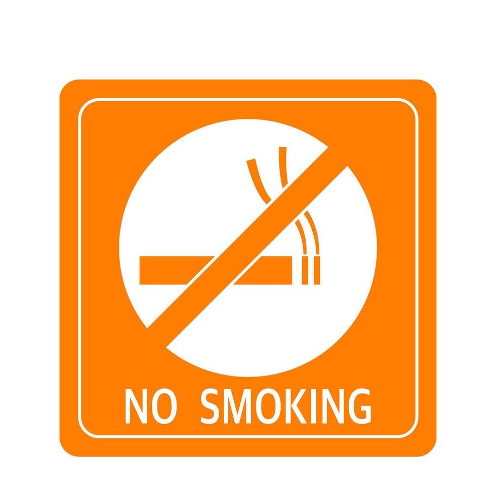 No smoking sign with burning cigarettes and smoke prohibition with warning text and orange background. vector