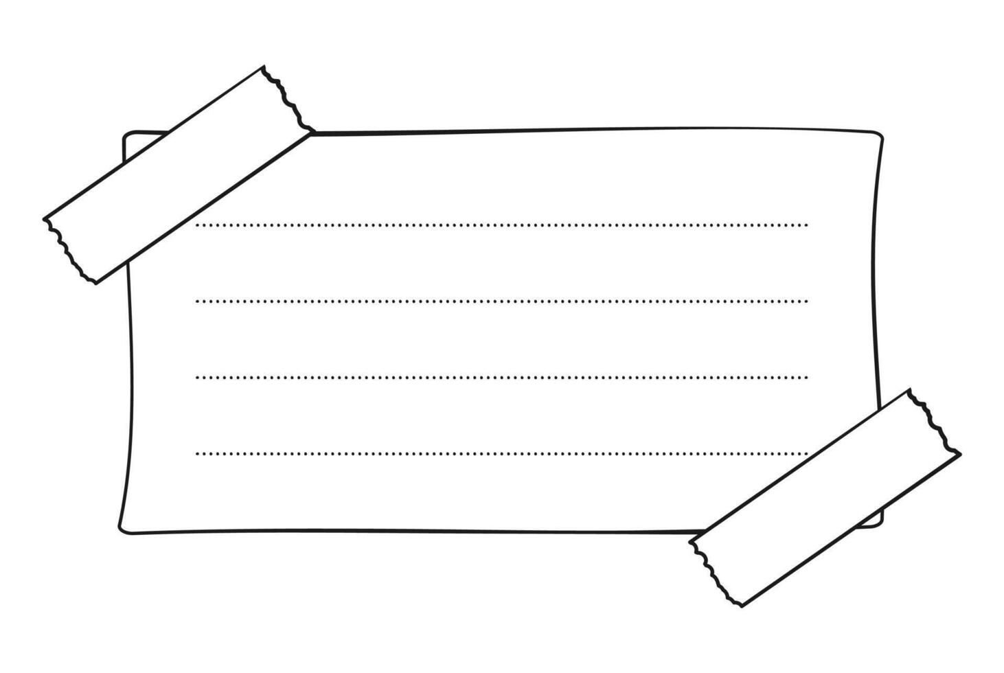 Hand drawn memo paper sheet, sticky note, reminder, to do list, sticky tape. Bullet journal elements in line art doodle vector