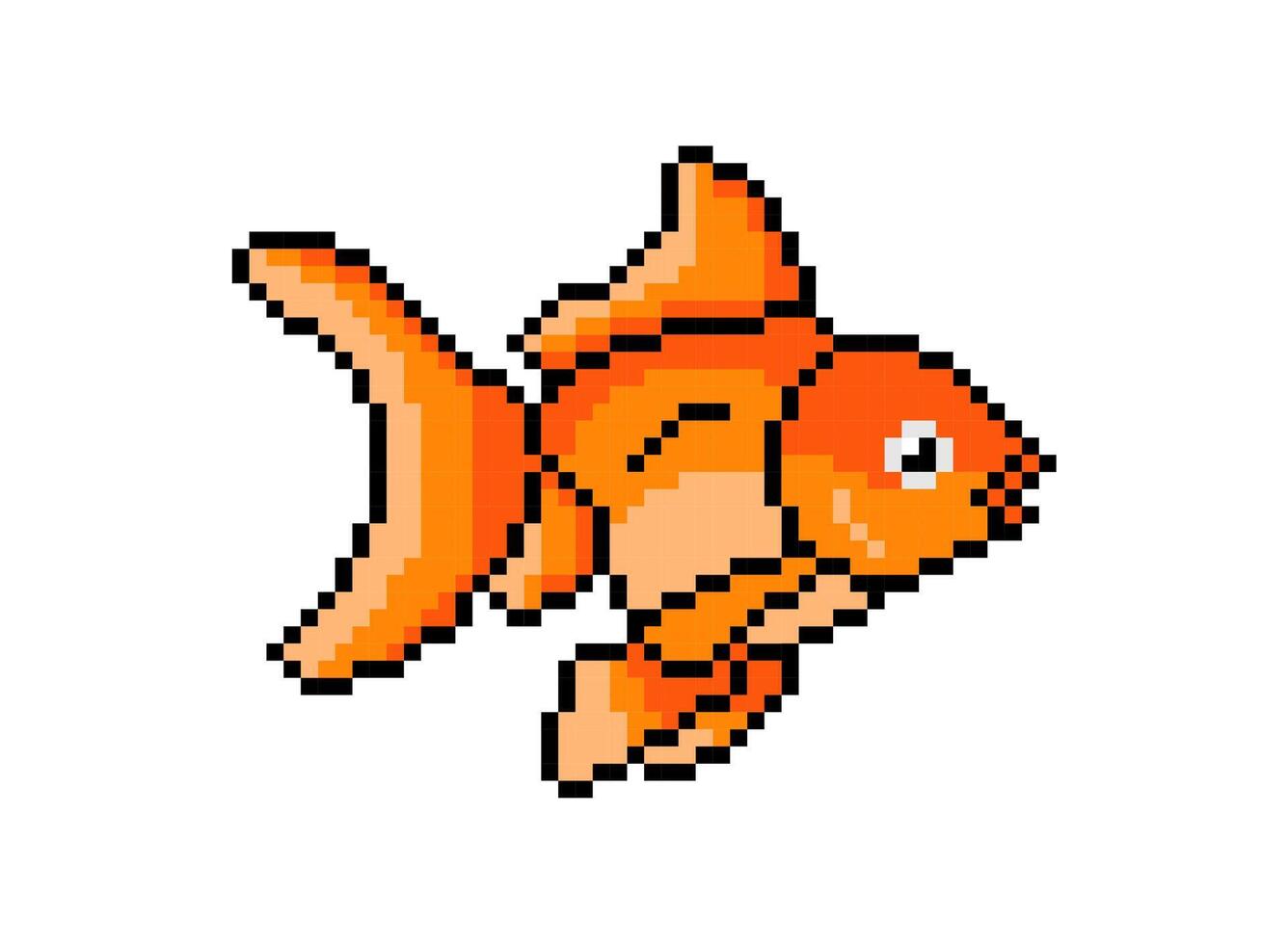 Pixel art of Goldfish. Pixelated yellow fish icon. vector