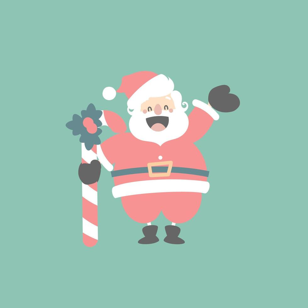 merry christmas and happy new year with cute santa claus and candy cane vector
