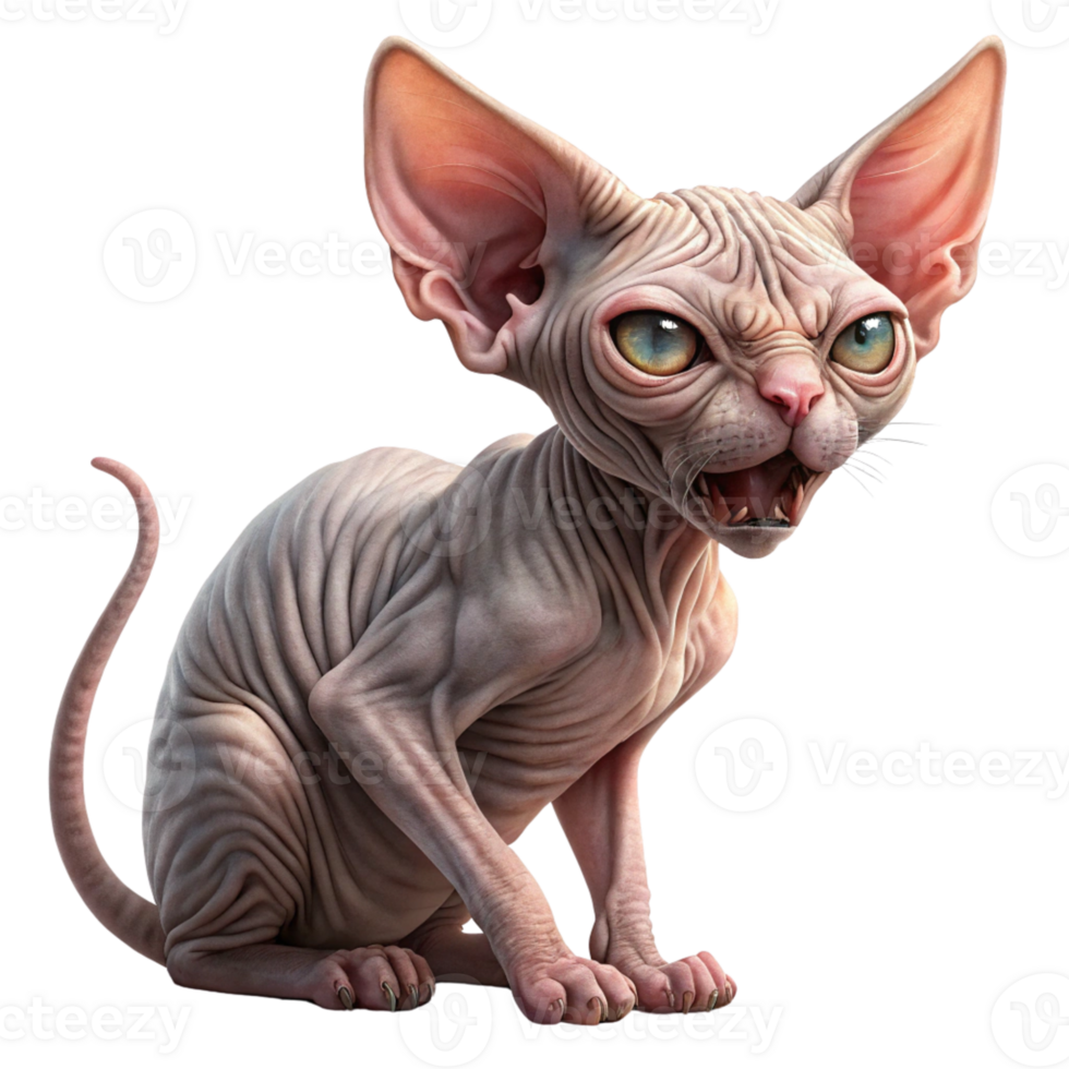 A sphytte cat with big eyes and a big mouth png