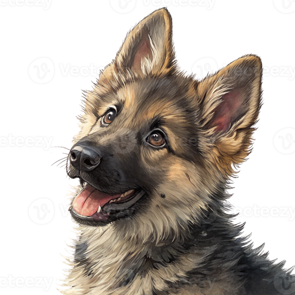 A german shepherd dog is smiling in a painting png