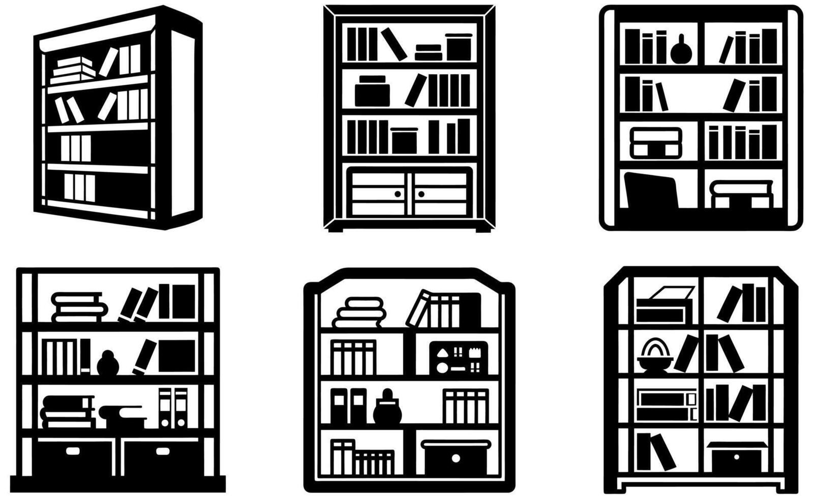 Silhouette Bookshelf Icons vector