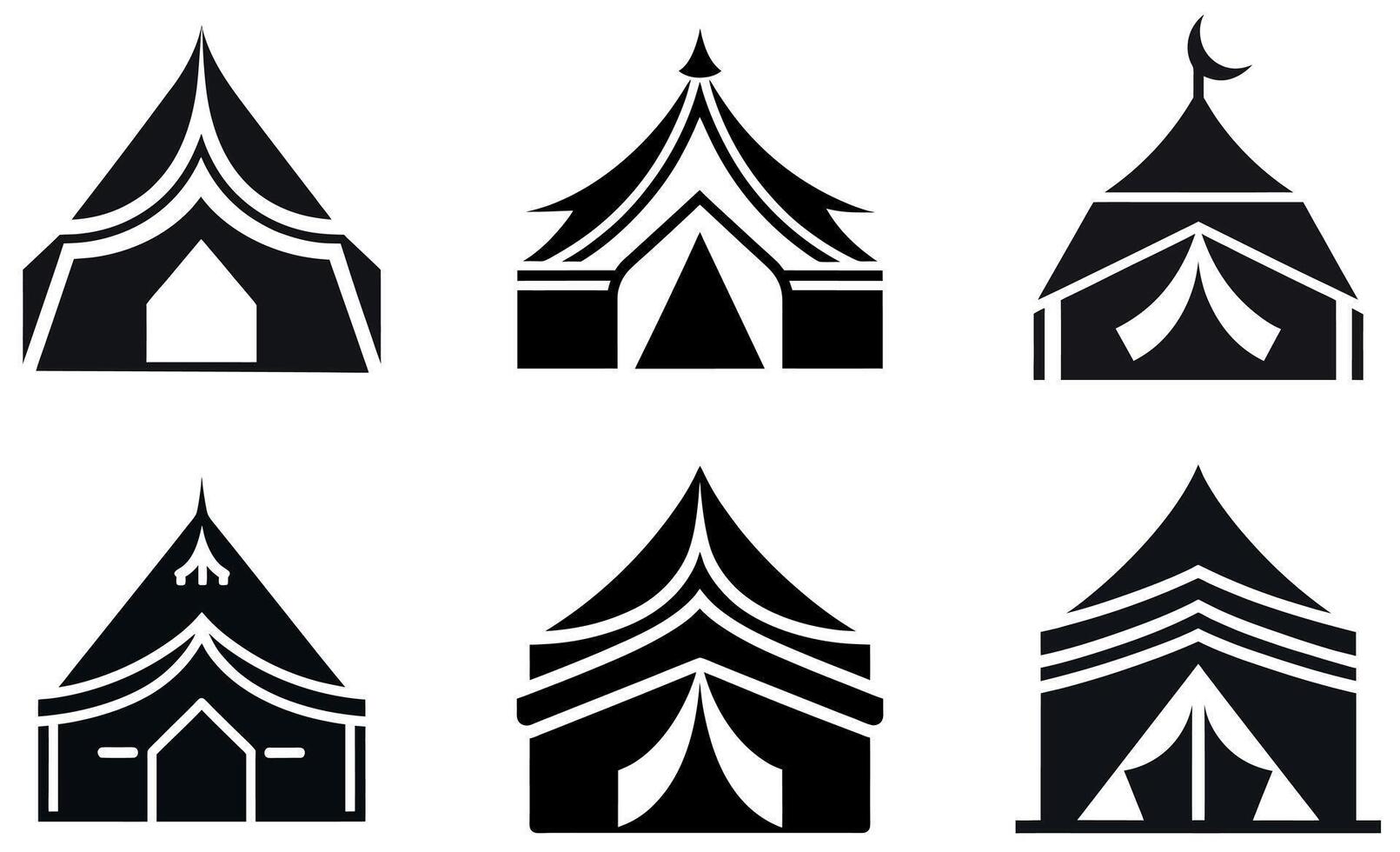Black Silhouette of Tent Icons design vector