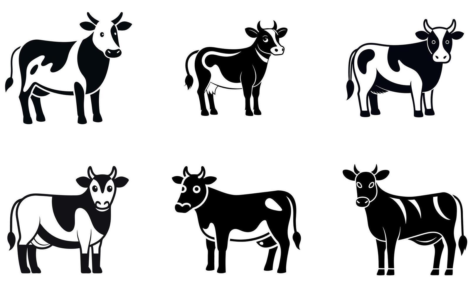 Eid ul Adha Cow Silhouette Icons Set vector