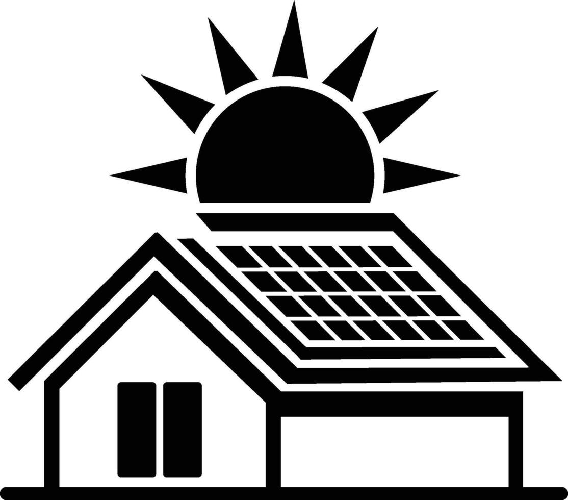 Minimalist Solar Energy Icon House with Rooftop Panels and Sun Symbol vector