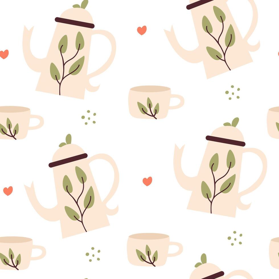 Fun ceramic tea patterns featuring teapots, cups vector