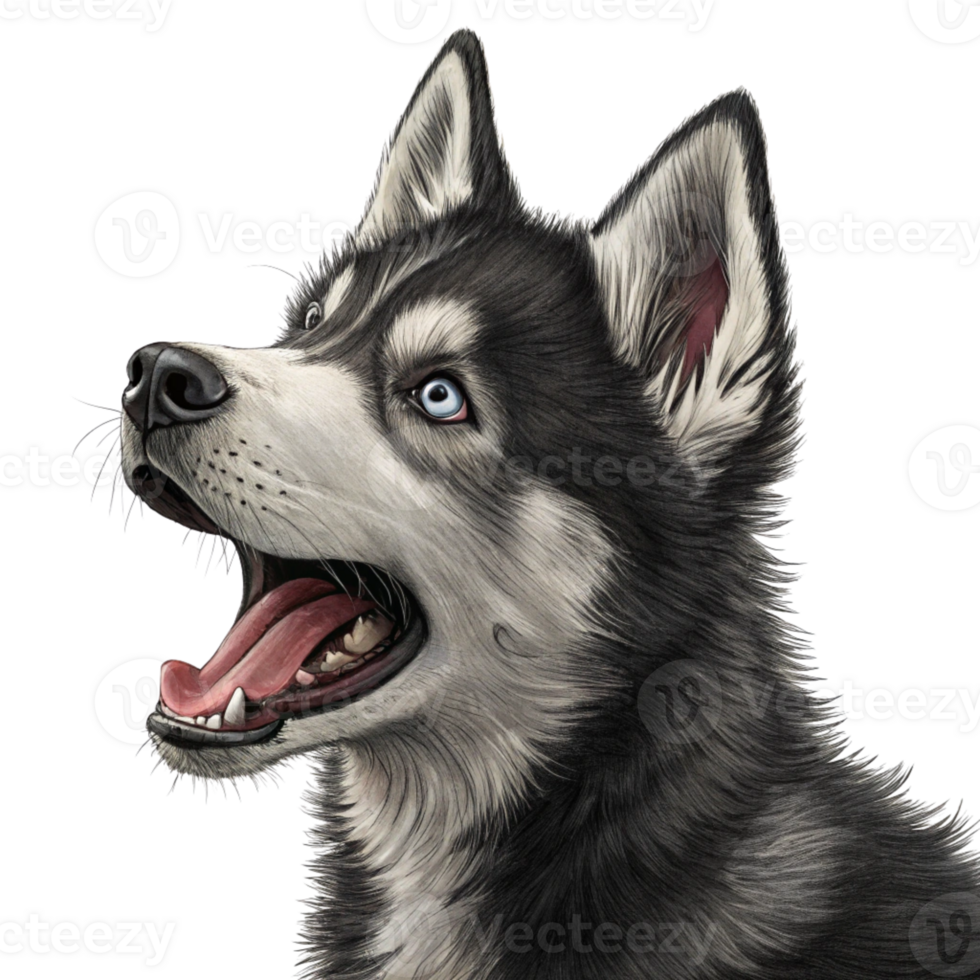 A drawing of a husky dog with its mouth open png