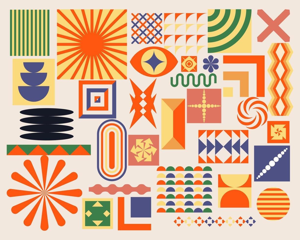Swiss bauhaus shape pattern background retro illustration element, colorful, playfull, graphic event identity editable vector