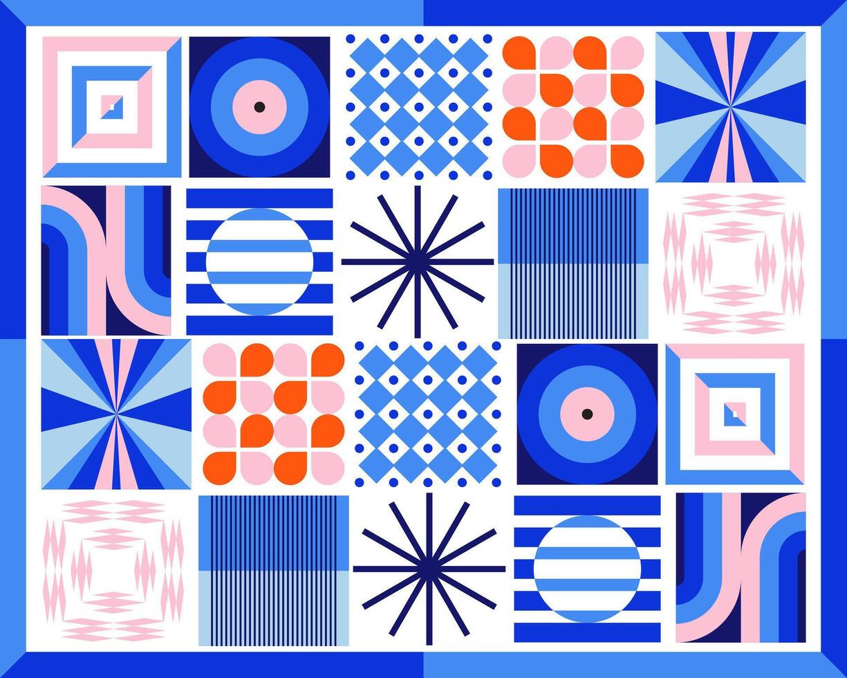 Swiss bauhaus geometric shape pattern background retro illustration element, colorful, playfull, graphic event identity editable vector