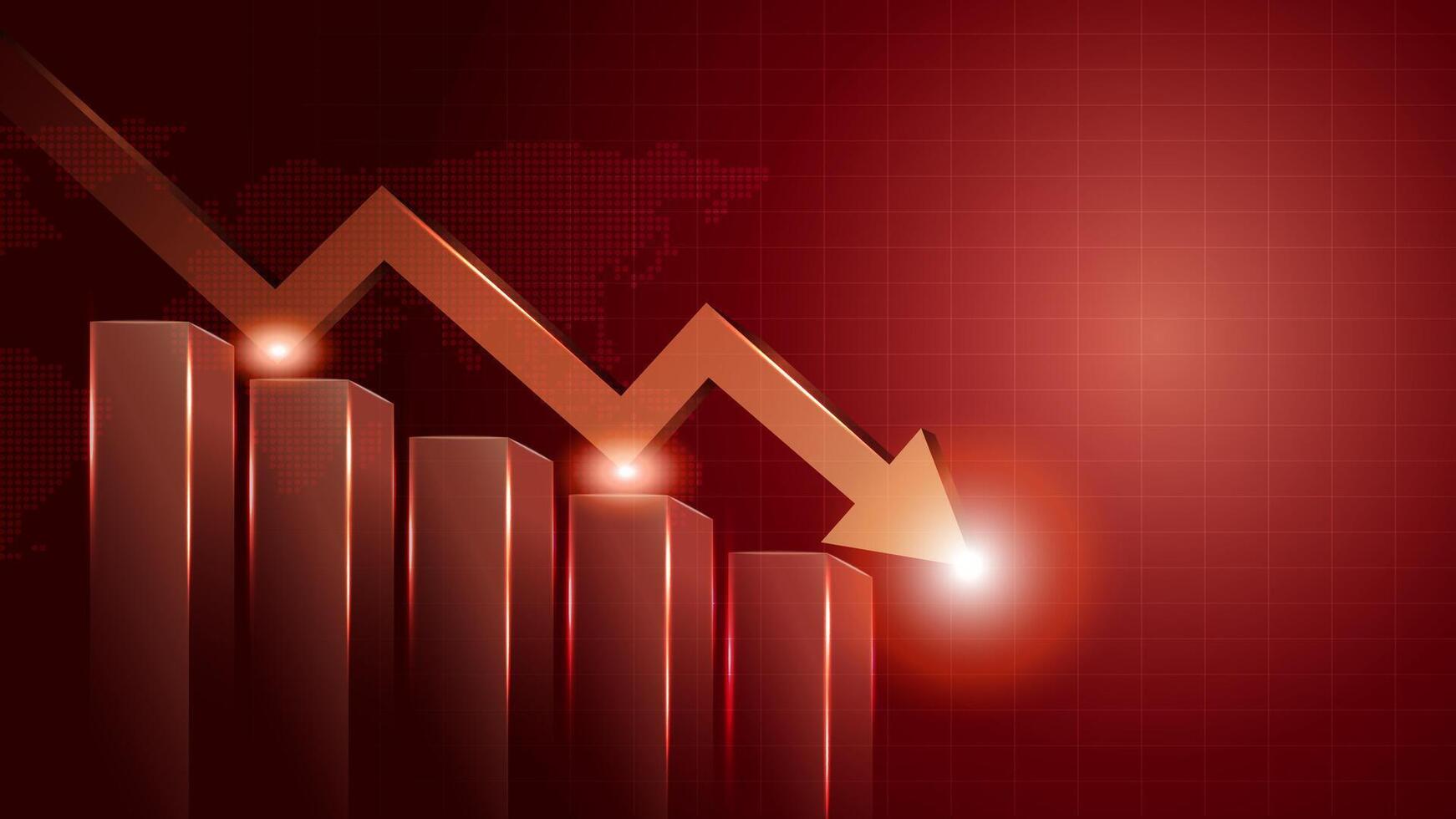 Abstract Business Background, Transparent chart and arrow, Downtrend financial fall concept. vector