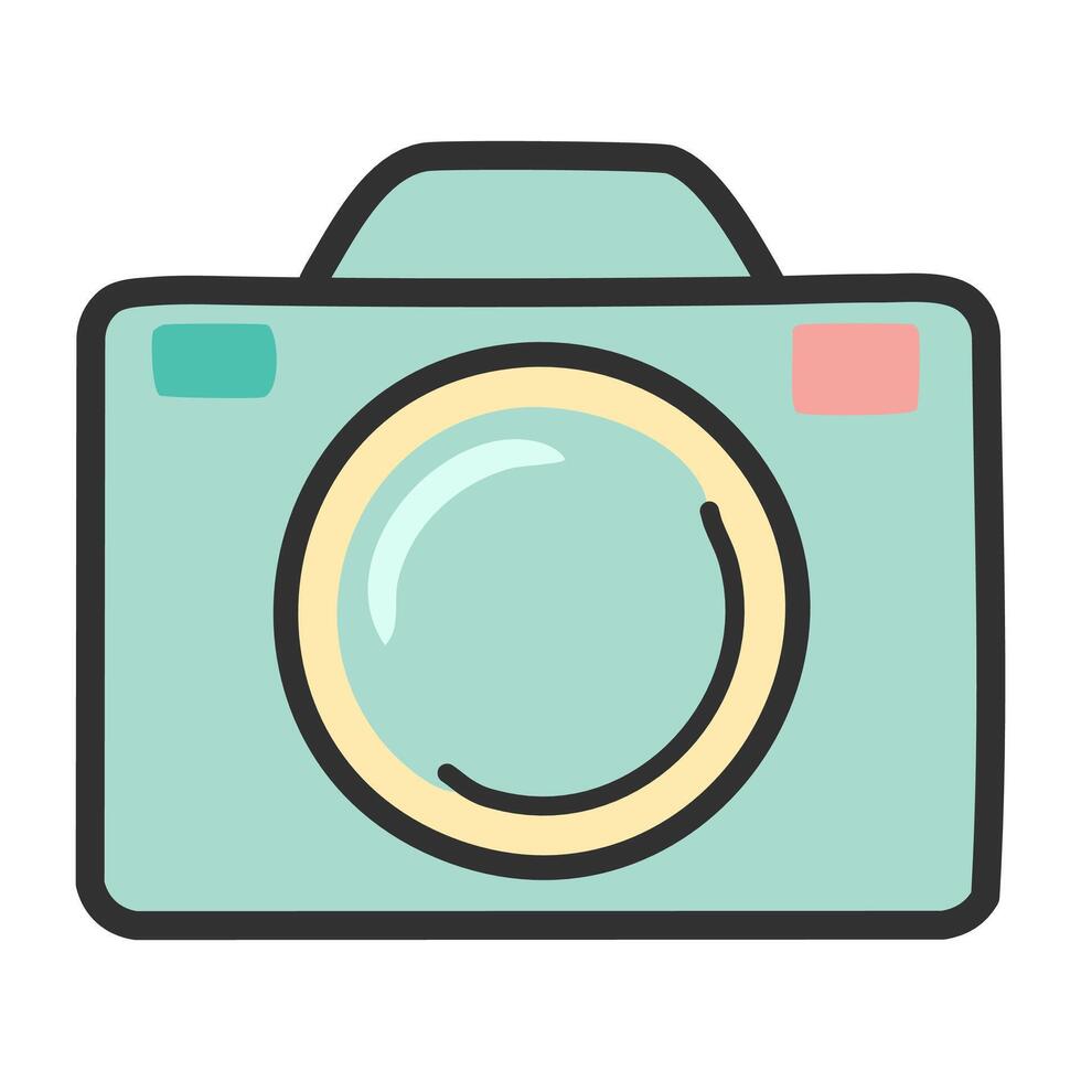 Camera icon. Flat illustration of cyan blue and grey cameras sign for web design. vector