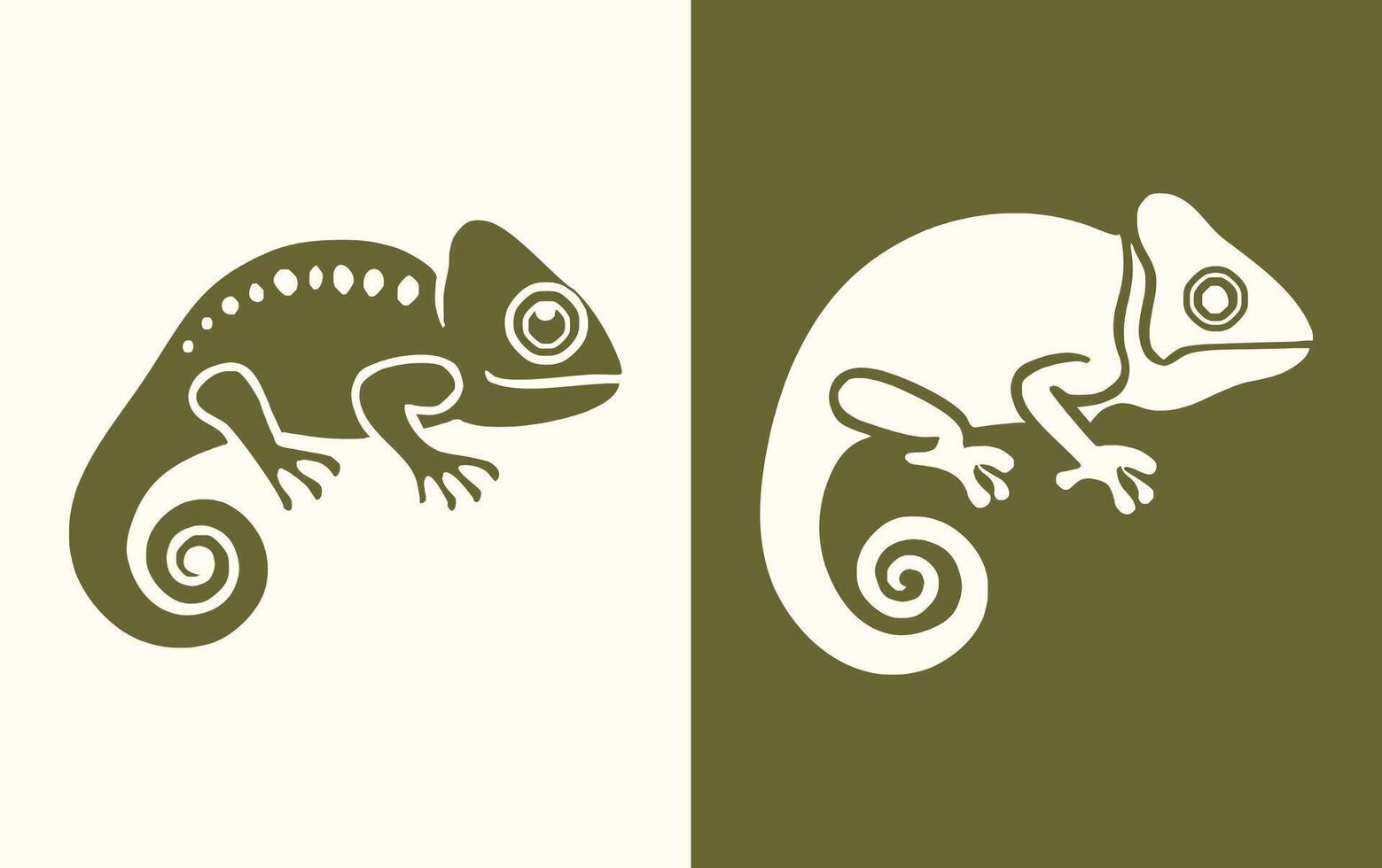 Chameleon icon. Reptile lizard silhouette illustration in green and white color versions. vector
