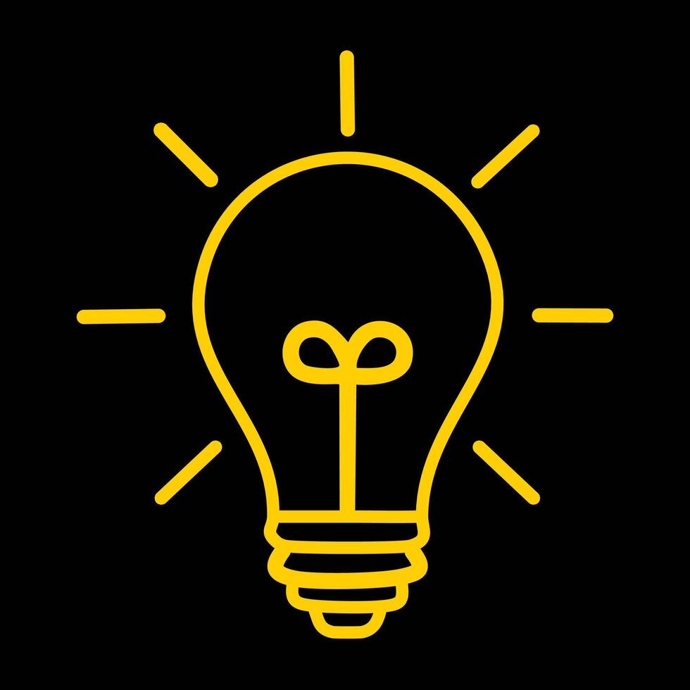 Light bulb icon. Idea symbol. Yellow outline lamp illustration on black background. vector