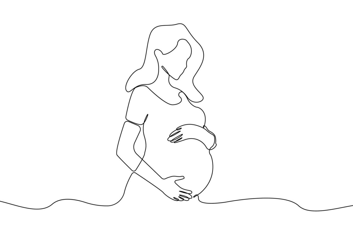 National Safe Motherhood Day. Pregnant woman touching her belly continuous line art drawing. vector