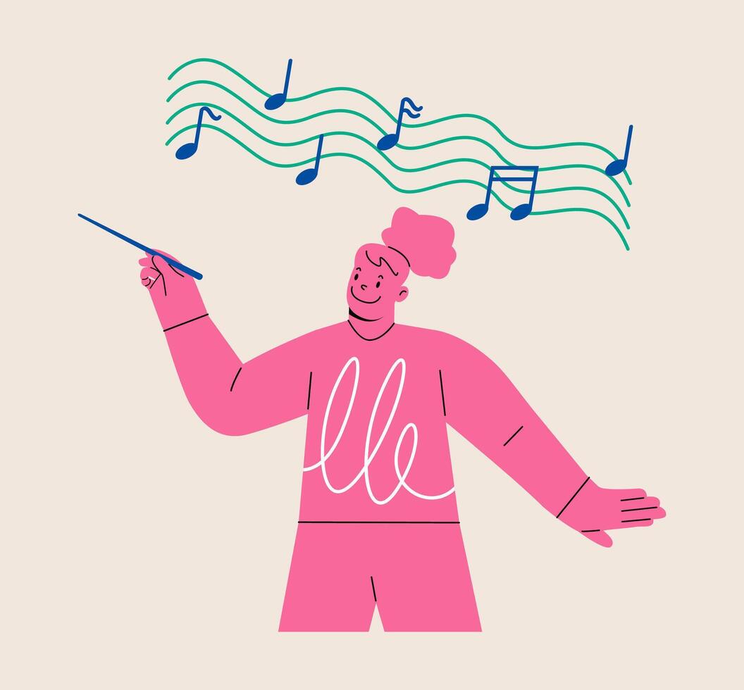 Smiling woman musician with baton. Colorful illustration vector