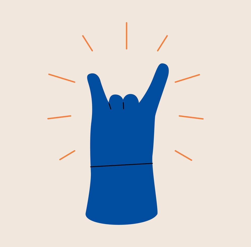 Gesture human hand showing rock hand sign. Colorful illustration vector